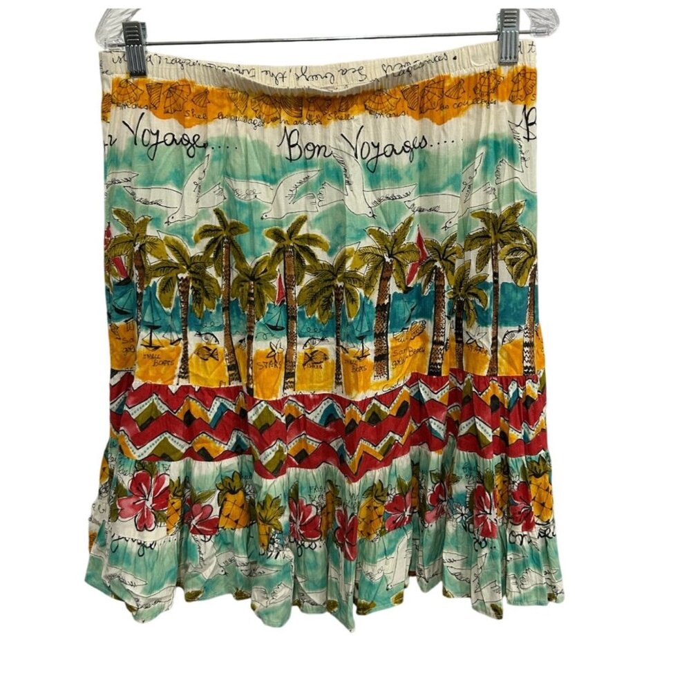 Jams World Bon Voyage Hattie Tropical Print Skirt XL Colorful Elastic Waist